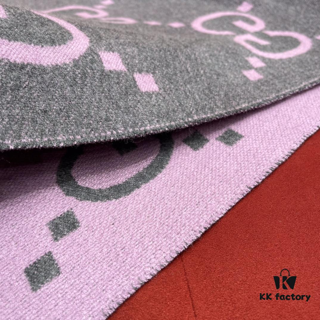 Gray Pink GUCCI Double-Sided Large Tassel Scarf – 100% Cashmere, Extremely Soft and Skin-Friendly, Luxurious and Elegant Unisex Scarf, 45*200CM