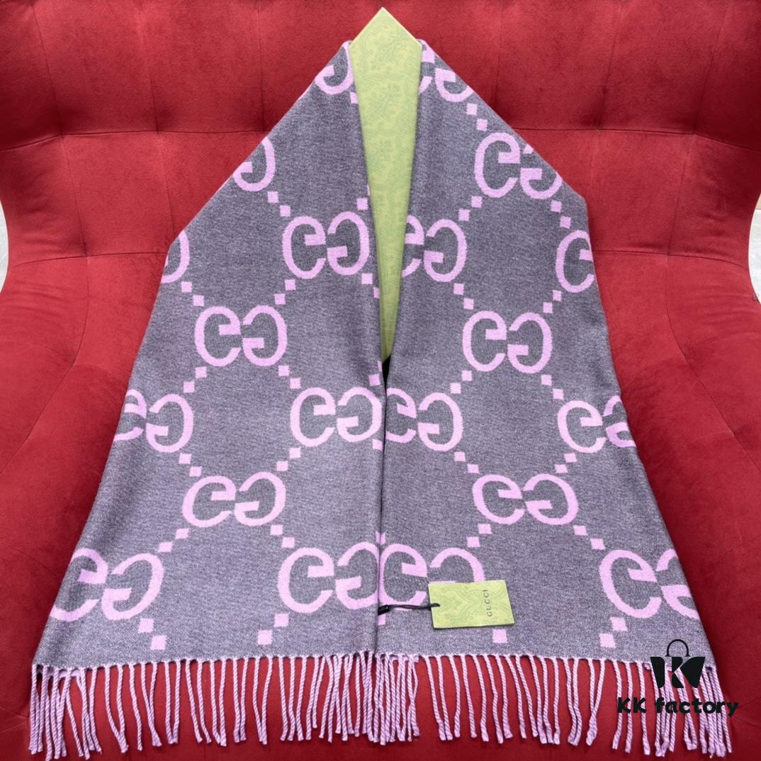 Gray Pink GUCCI Double-Sided Large Tassel Scarf – 100% Cashmere, Extremely Soft and Skin-Friendly, Luxurious and Elegant Unisex Scarf, 45*200CM