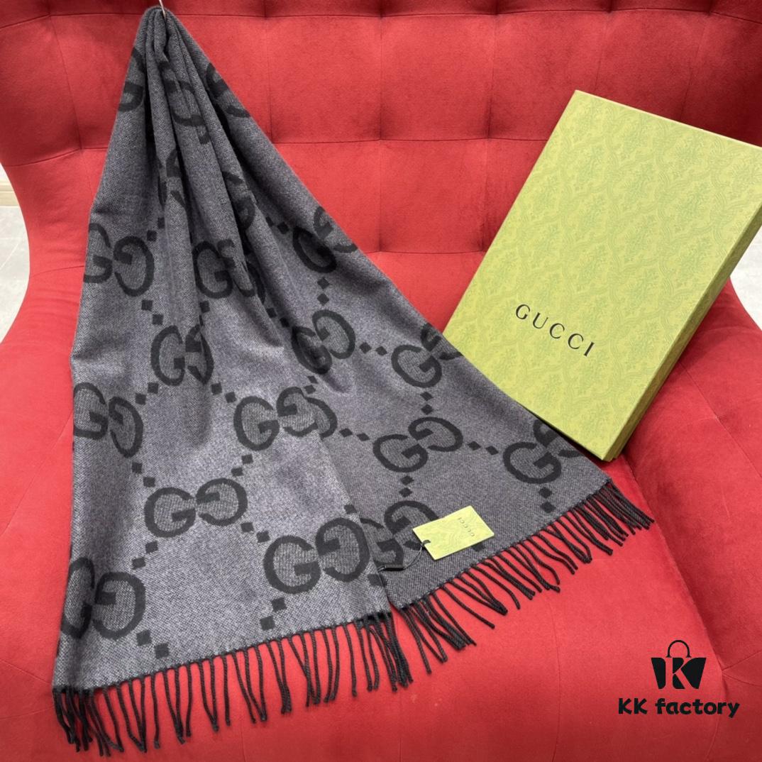 Charcoal Gray GUCI Double-Sided Large Tassel Scarf – 100% Cashmere, Exceptionally Soft and Skin-Friendly, Luxurious and Elegant Unisex Design, 45*200cm