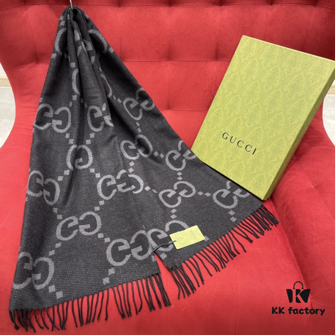Charcoal Gray GUCI Double-Sided Large Tassel Scarf – 100% Cashmere, Exceptionally Soft and Skin-Friendly, Luxurious and Elegant Unisex Design, 45*200cm