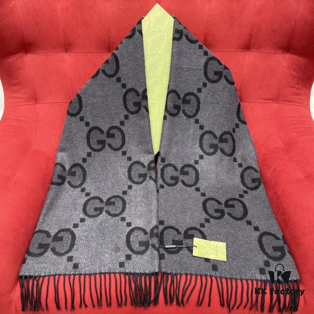 Charcoal Gray GUCI Double-Sided Large Tassel Scarf – 100% Cashmere, Exceptionally Soft and Skin-Friendly, Luxurious and Elegant Unisex Design, 45*200cm