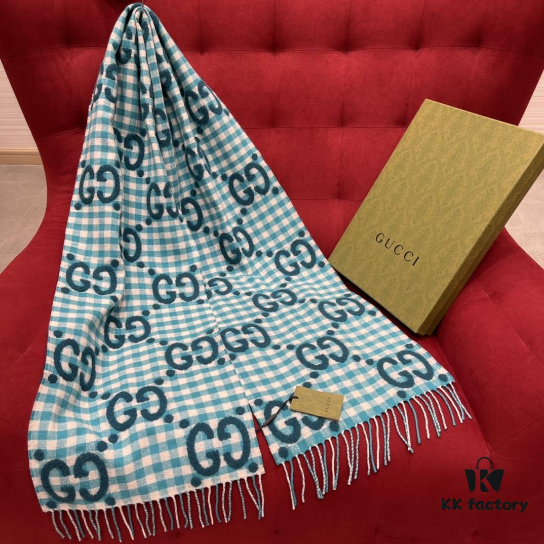 GUCCI Check Two-Tone Fringe Scarf
