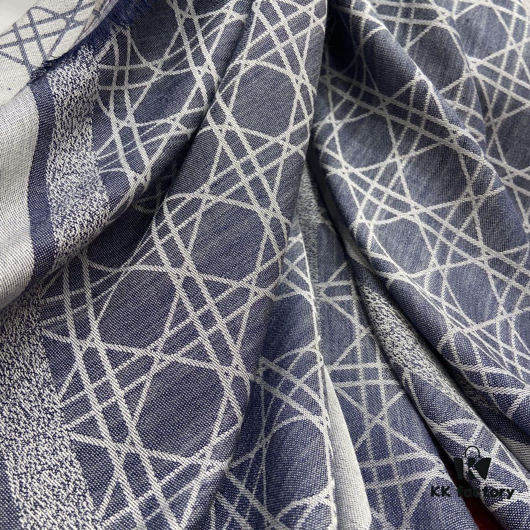 Dior Denim Blue Checkered Shawl - 140*140cm Multifunctional Scarf Made of Wool, Silk, and Cashmere Blend