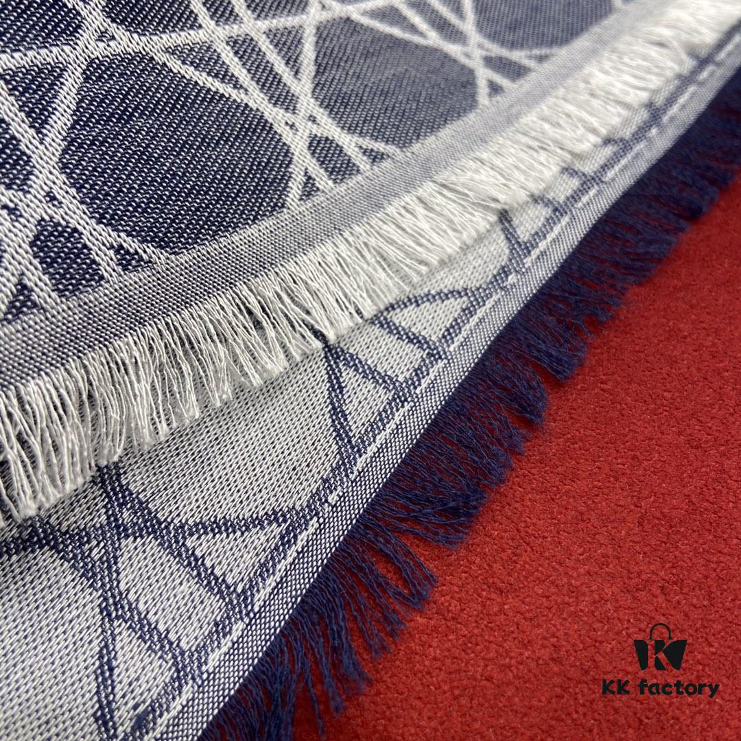 Dior Denim Blue Checkered Shawl - 140*140cm Multifunctional Scarf Made of Wool, Silk, and Cashmere Blend