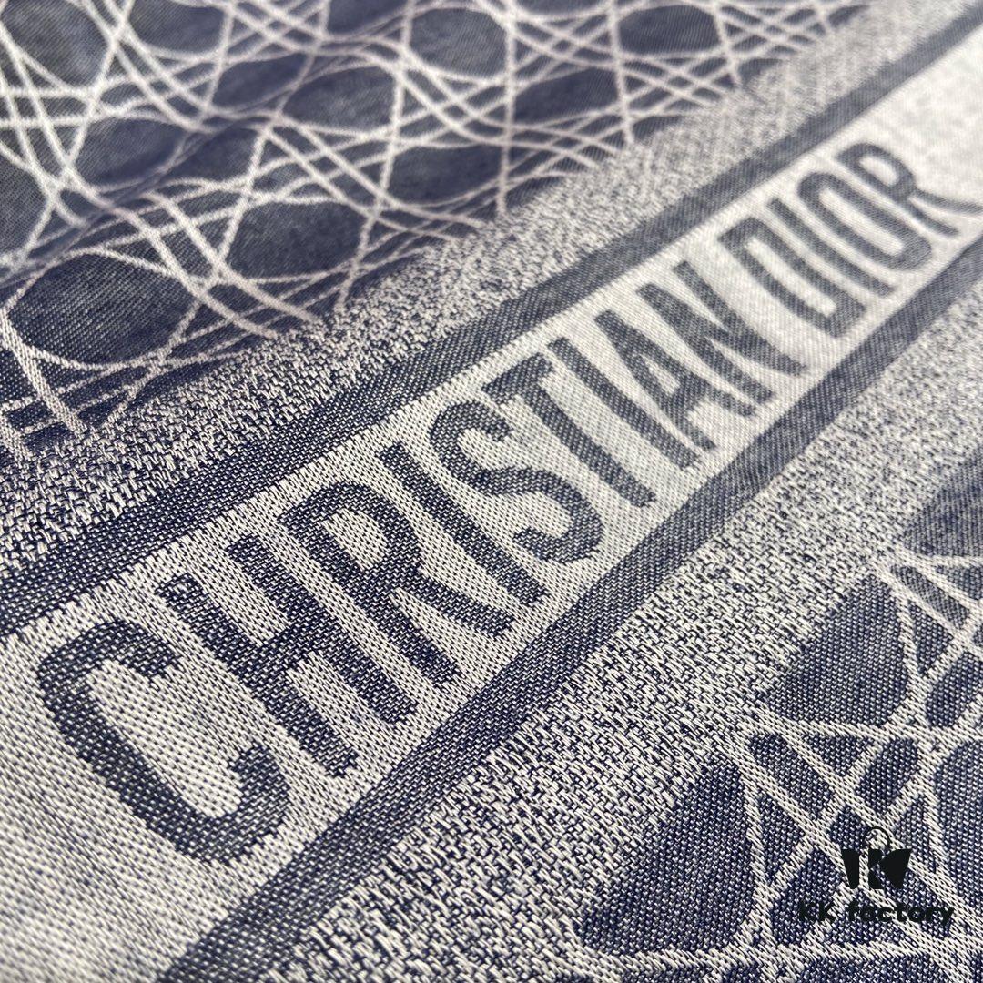 Dior Denim Blue Checkered Shawl - 140*140cm Multifunctional Scarf Made of Wool, Silk, and Cashmere Blend