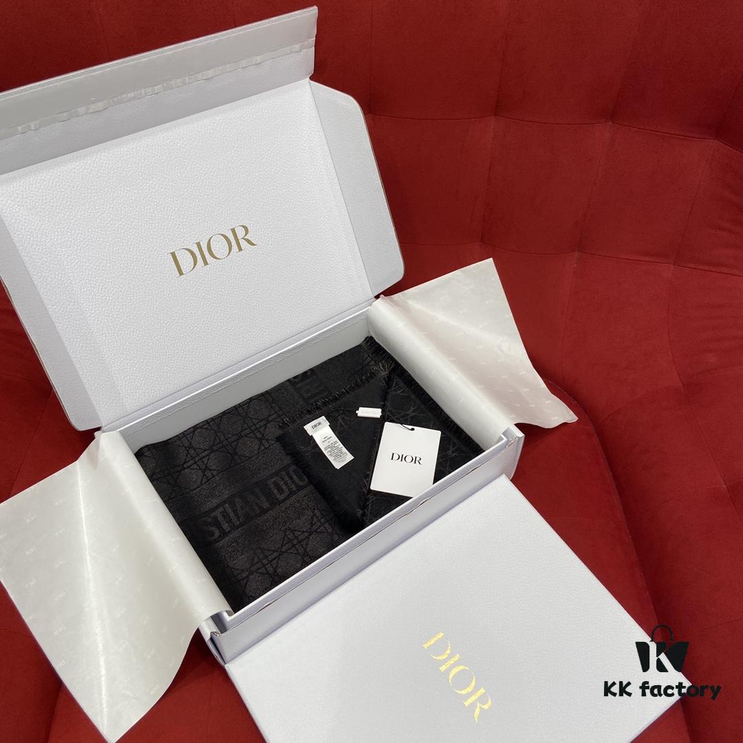 Dior Checkered Pattern Gold Thread Shawl, Black - Silk and Wool-Cashmere Blend, 140cm*140cm