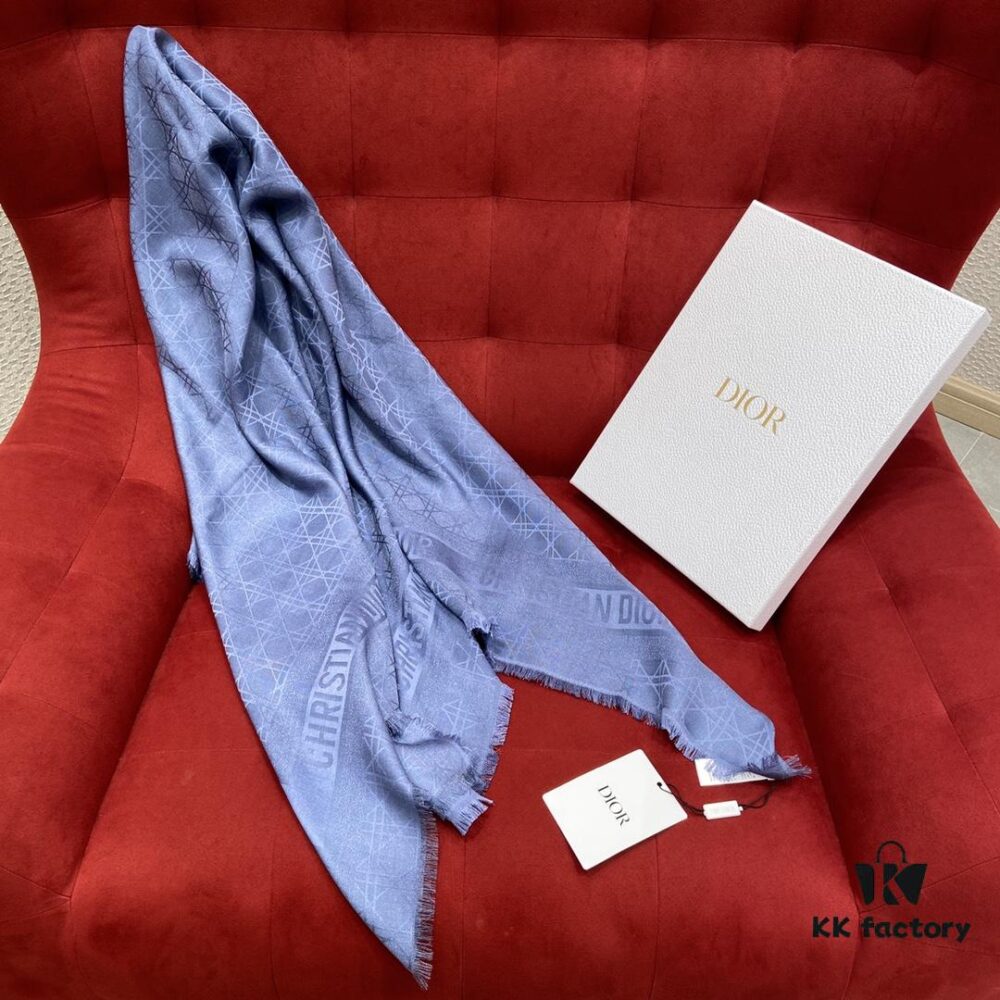 Blue Herringbone Dior Herringbone Trim Gold Thread Shawl