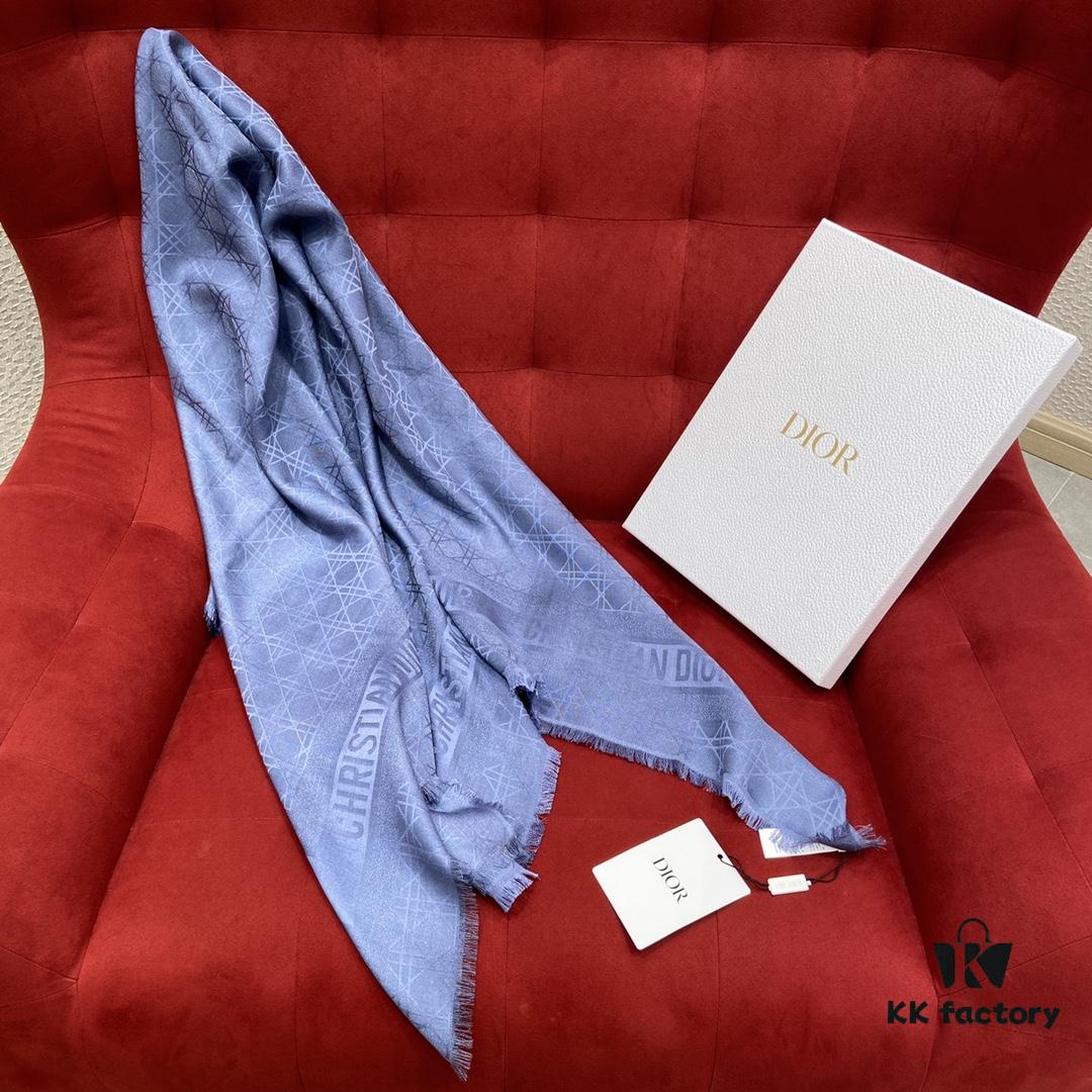 Blue Herringbone Dior Herringbone Trim Gold Thread Shawl