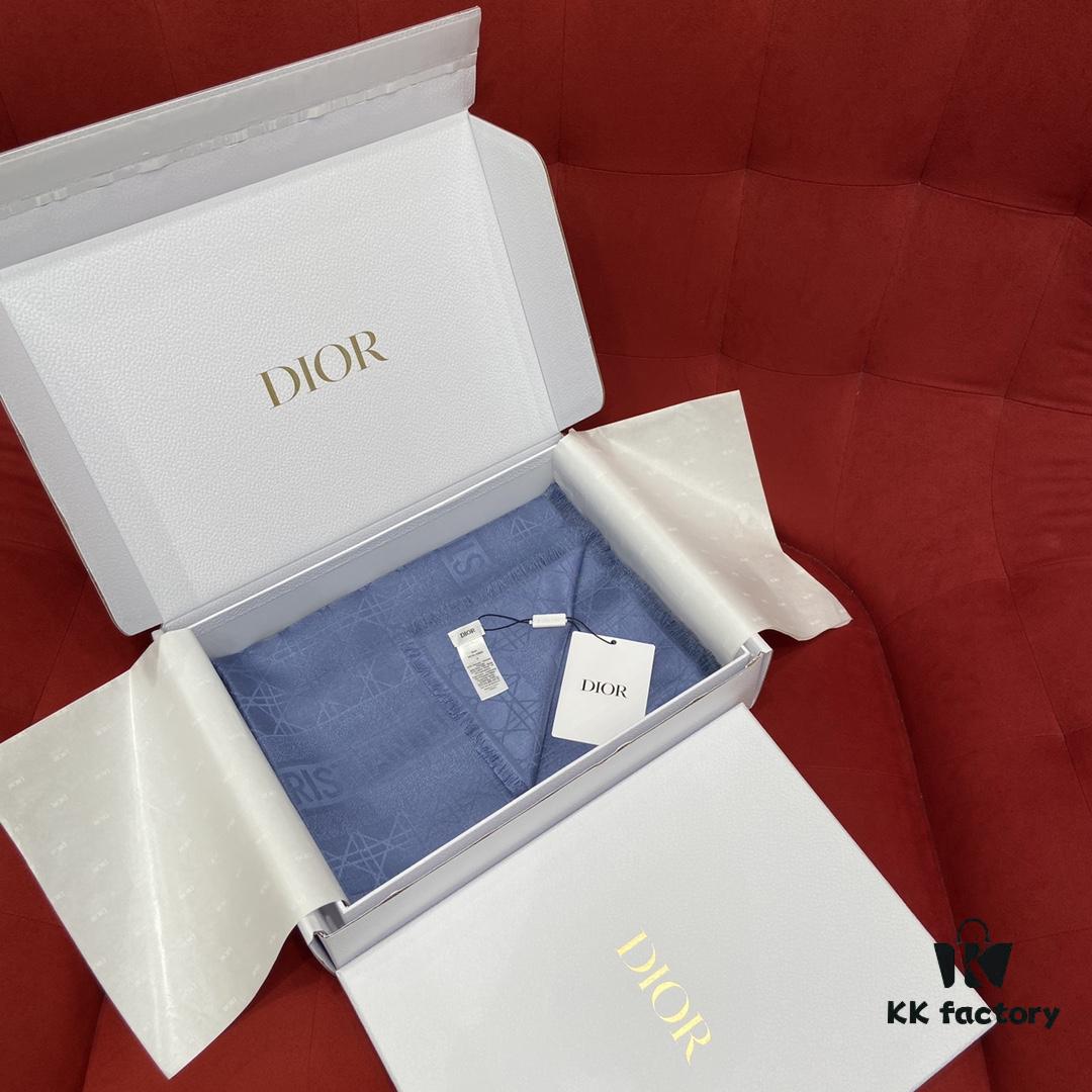 Blue Herringbone Dior Herringbone Trim Gold Thread Shawl