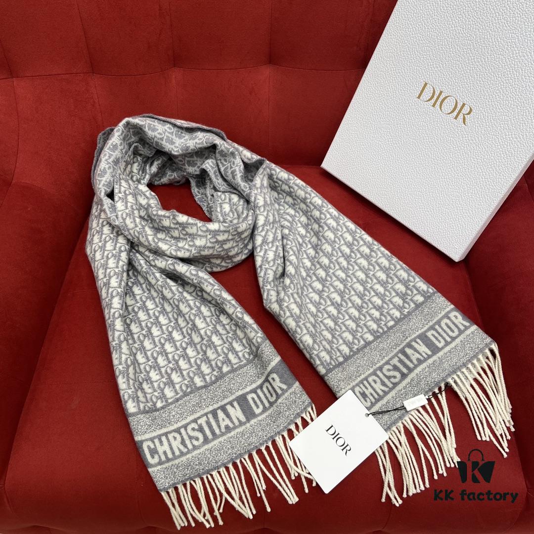 Dior Gray Winter Super Hard-to-Find Classic Cashmere Scarf