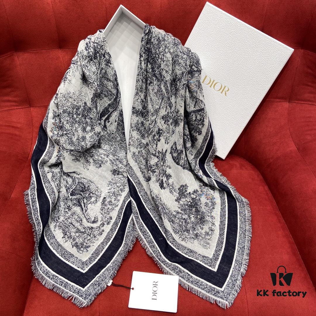 Dior Toile de Jouy Print Scarf - Youthful and Vibrant Design with Wool, Silk, and Cotton Blend