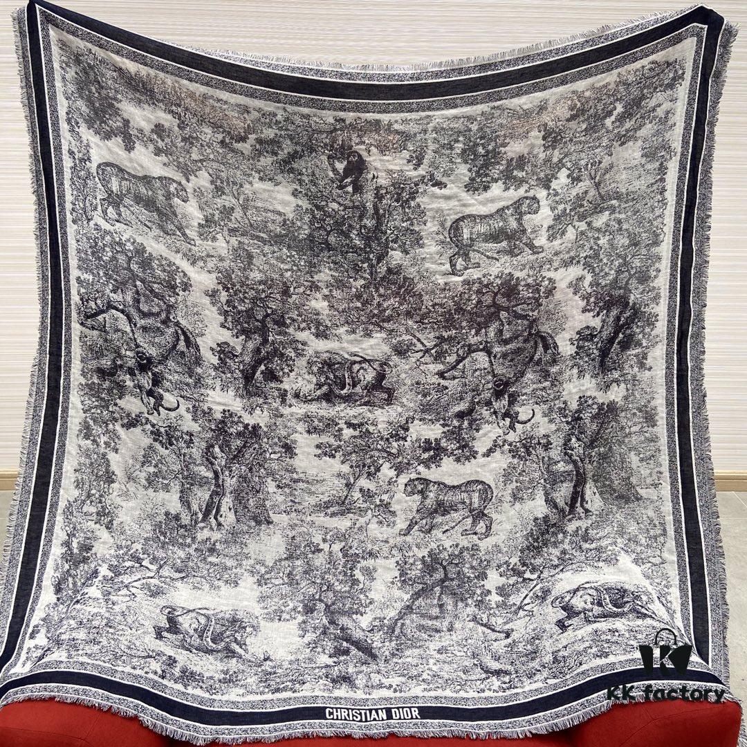 Dior Toile de Jouy Print Scarf - Youthful and Vibrant Design with Wool, Silk, and Cotton Blend