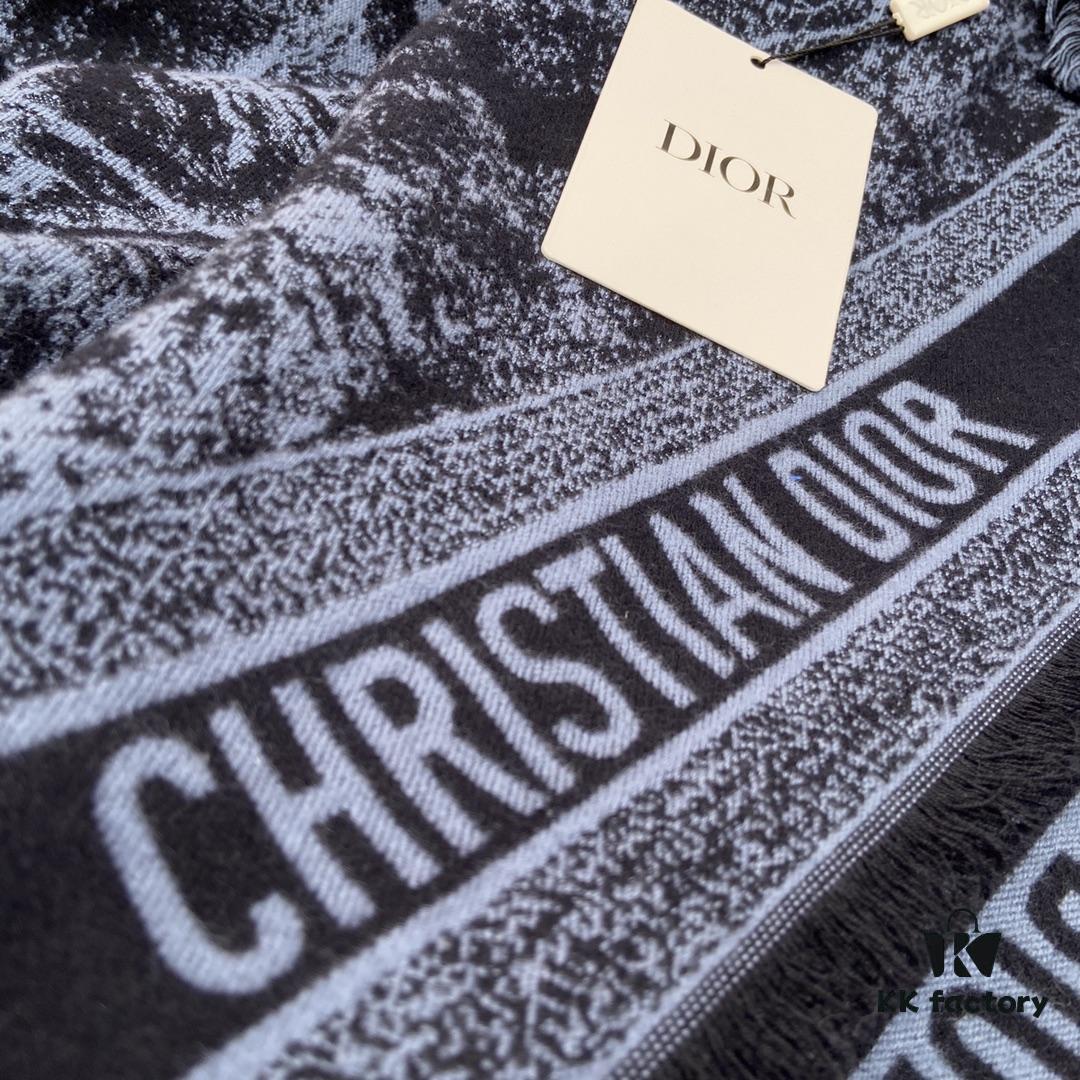 Dior Navy Blue Shawl Reimagines the Iconic Toile de Jouy Pattern with a Faded Effect