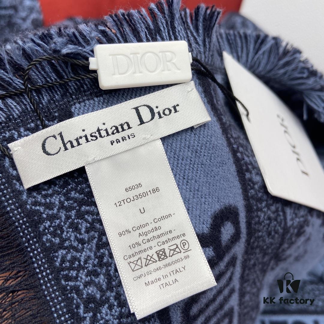 Dior Navy Blue Shawl Reimagines the Iconic Toile de Jouy Pattern with a Faded Effect