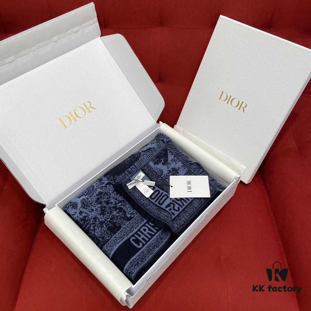 Dior Navy Blue Shawl Reimagines the Iconic Toile de Jouy Pattern with a Faded Effect