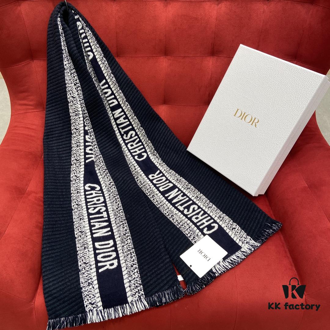 Navy Blue Dior Latest Fall/Winter Collection Preppy Double-Sided Scarf – Extremely Versatile, Two Sides for Two Styles