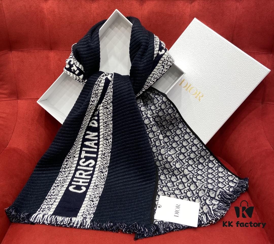 Navy Blue Dior Latest Fall/Winter Collection Preppy Double-Sided Scarf – Extremely Versatile, Two Sides for Two Styles