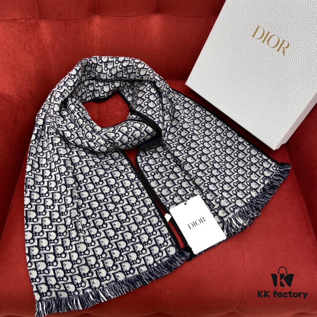 Navy Blue Dior Latest Fall/Winter Collection Preppy Double-Sided Scarf – Extremely Versatile, Two Sides for Two Styles