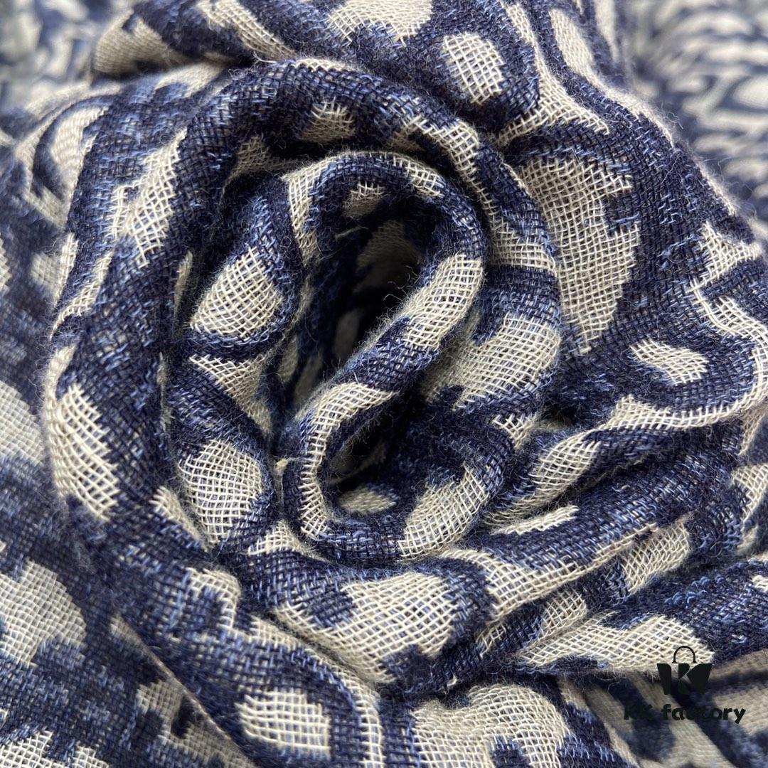 Dior Luxury Shawl with Logo Pattern and Fringe, 42% Wool 42% Silk Blend, 140x140cm