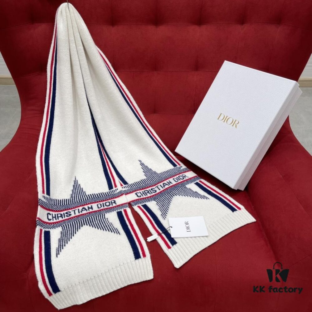 Dior Alpine Lucky Star Scarf 70% Wool and 30% Cashmere Jacquard Knit Warm Soft and Smooth Unisex Lightweight Scarf 30*200CM