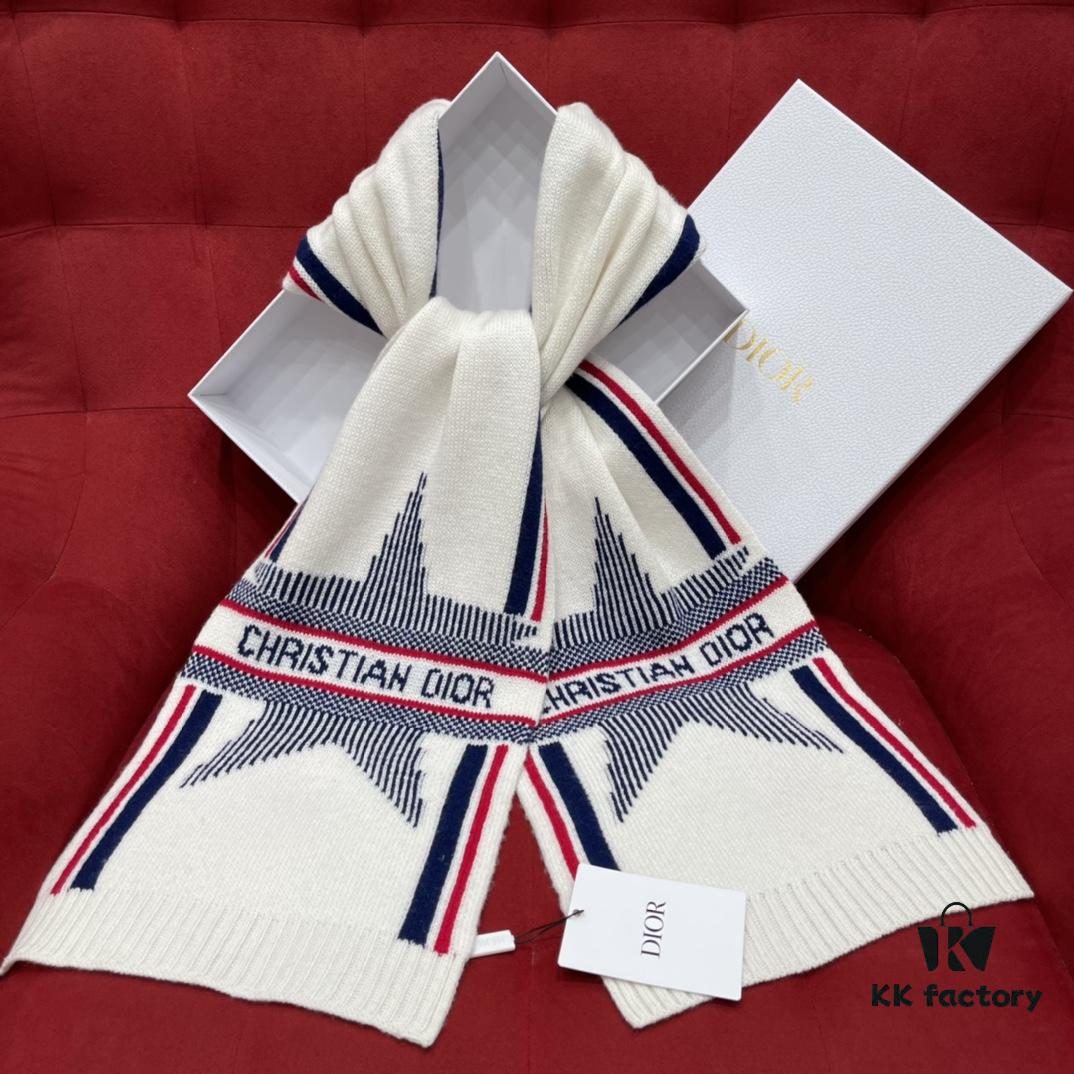 Dior Alpine Lucky Star Scarf 70% Wool and 30% Cashmere Jacquard Knit Warm Soft and Smooth Unisex Lightweight Scarf 30*200CM