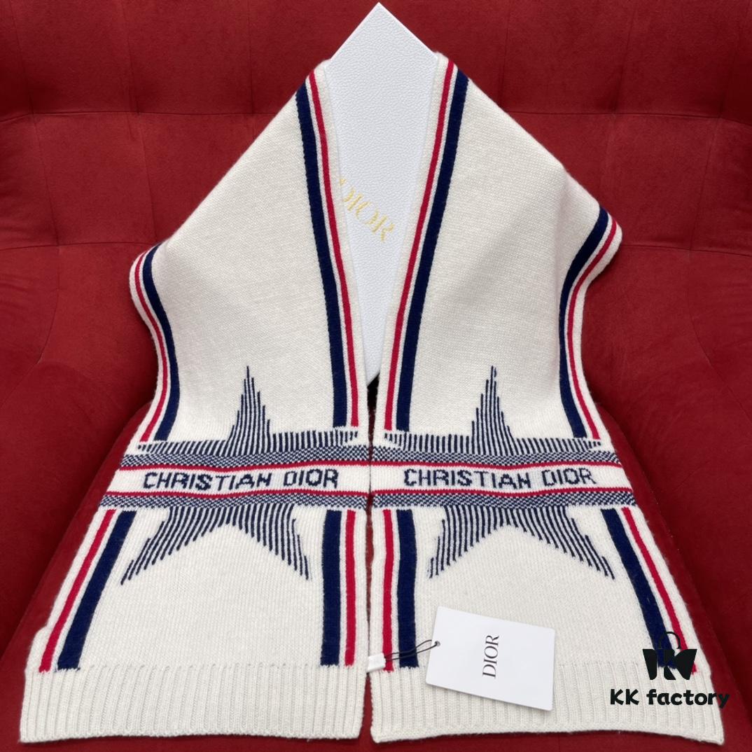 Dior Alpine Lucky Star Scarf 70% Wool and 30% Cashmere Jacquard Knit Warm Soft and Smooth Unisex Lightweight Scarf 30*200CM