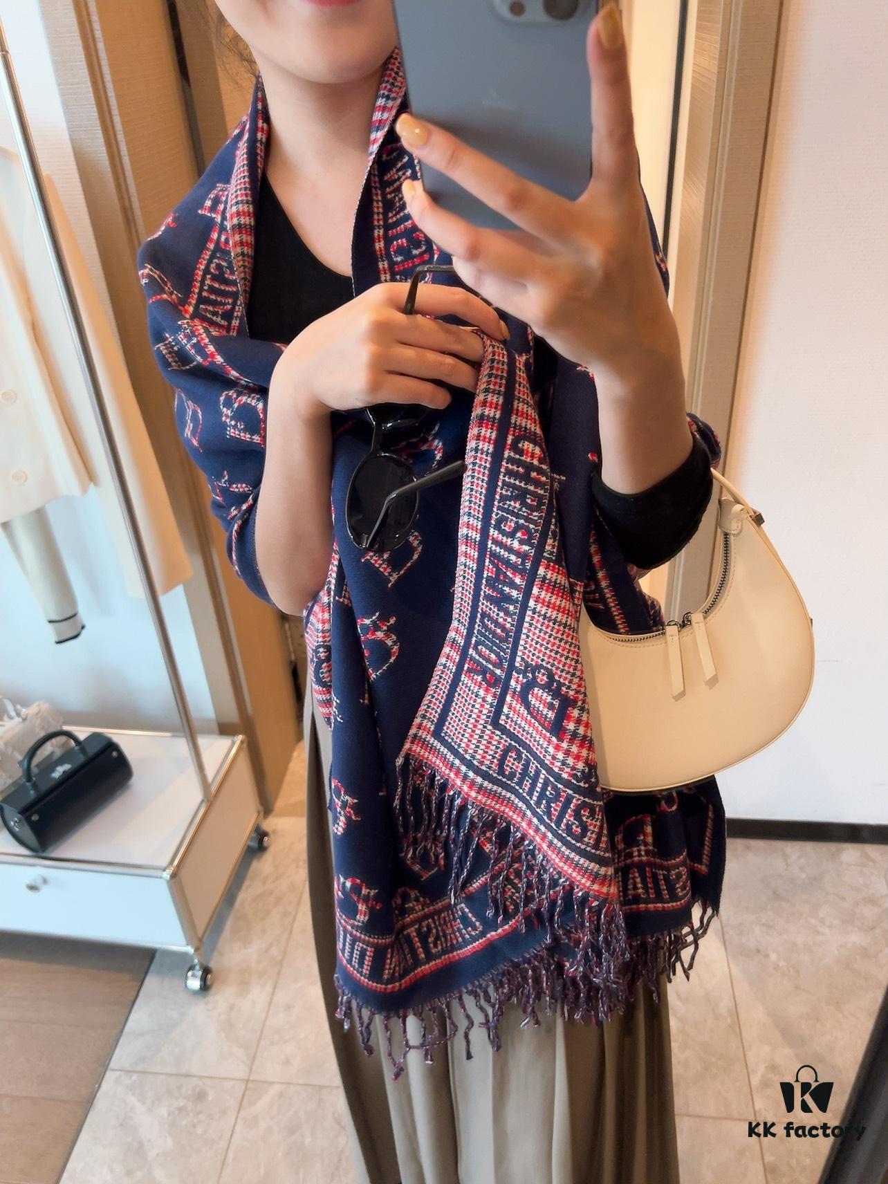 Dior Luxurious Gold-Thread Embellished Scarf, Premium Fabric Quality