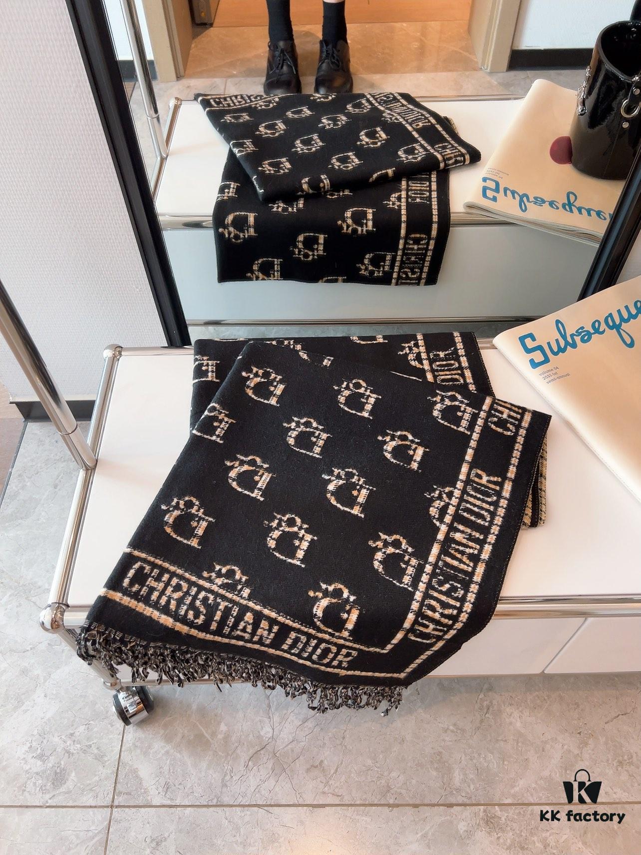 Dior Luxurious Gold-Thread Embellished Scarf, Premium Fabric Quality