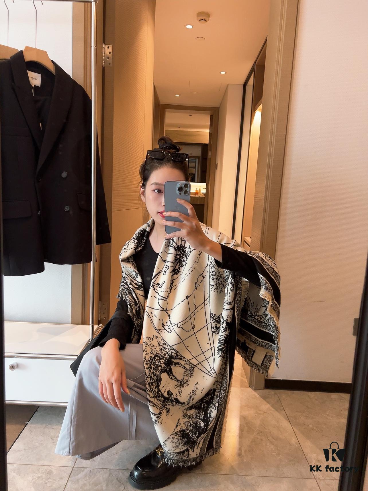 Dior Worldwide Travel Collection Original CD Monogram Oversized Shawl - Large Blanket, Wrap, Scarf