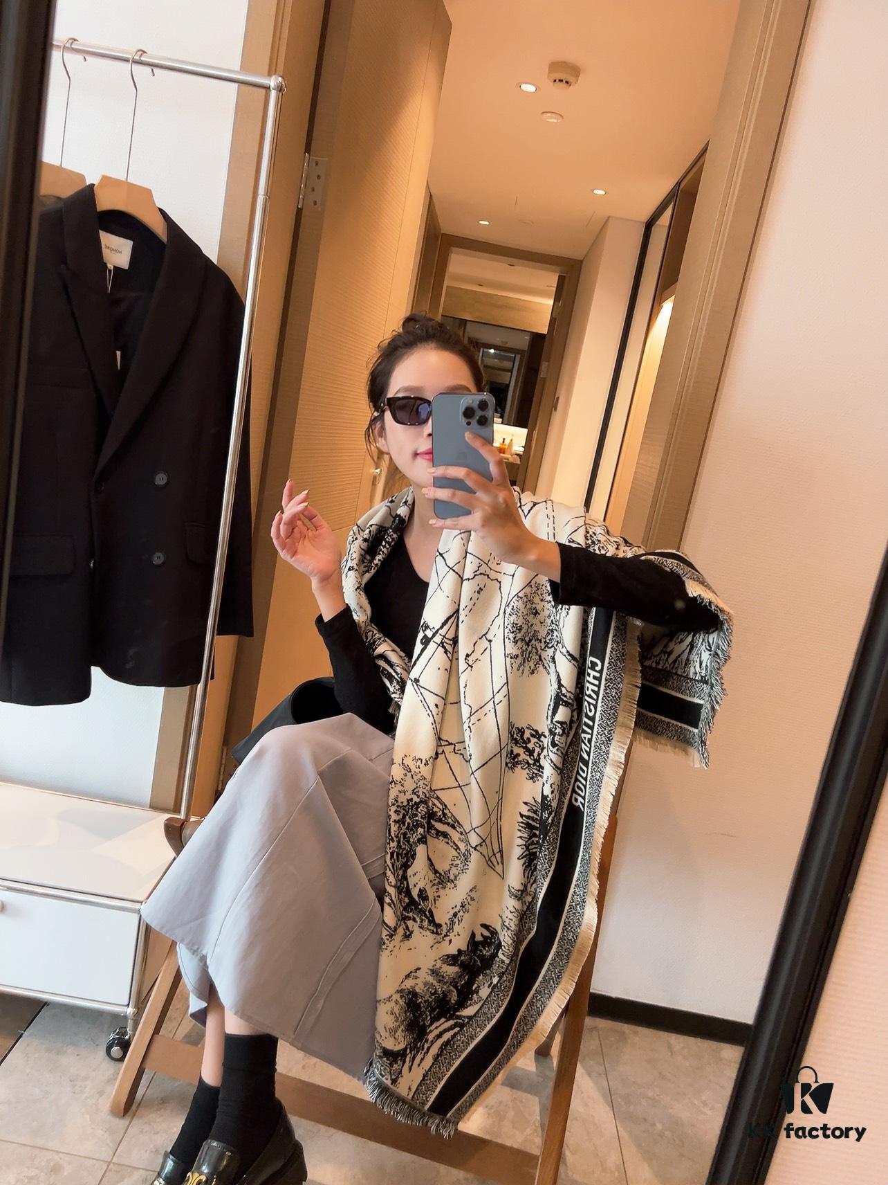 Dior Worldwide Travel Collection Original CD Monogram Oversized Shawl - Large Blanket, Wrap, Scarf