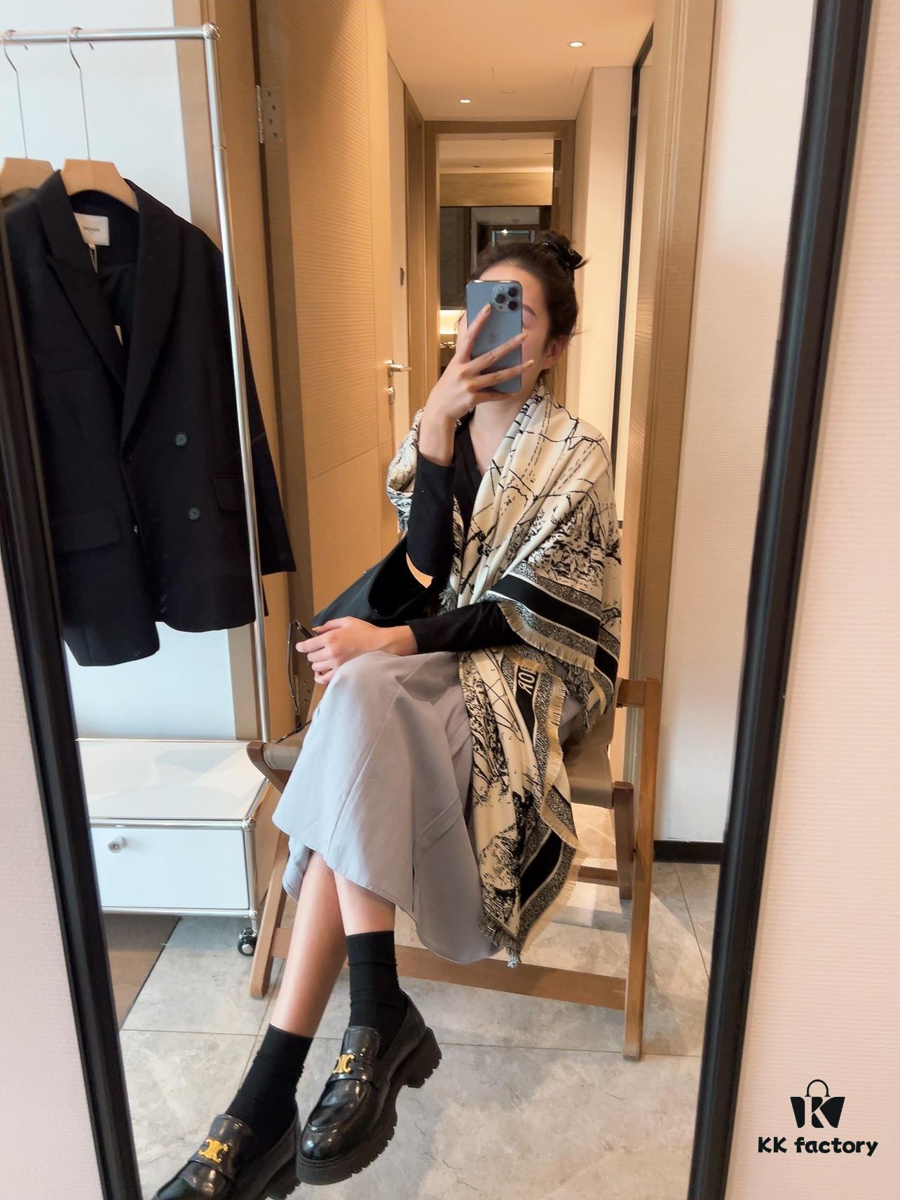 Dior Worldwide Travel Collection Original CD Monogram Oversized Shawl - Large Blanket, Wrap, Scarf