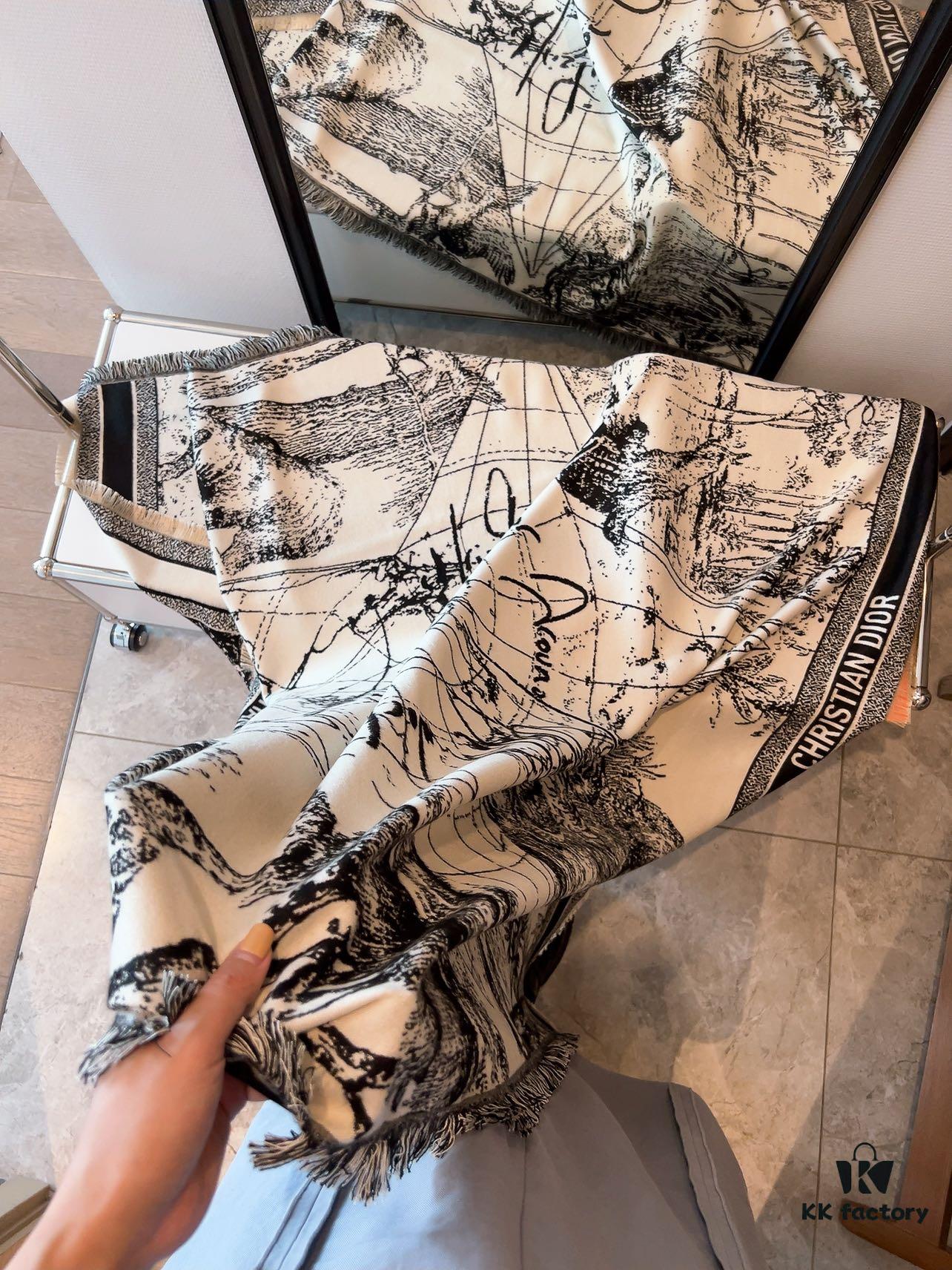 Dior Worldwide Travel Collection Original CD Monogram Oversized Shawl - Large Blanket, Wrap, Scarf