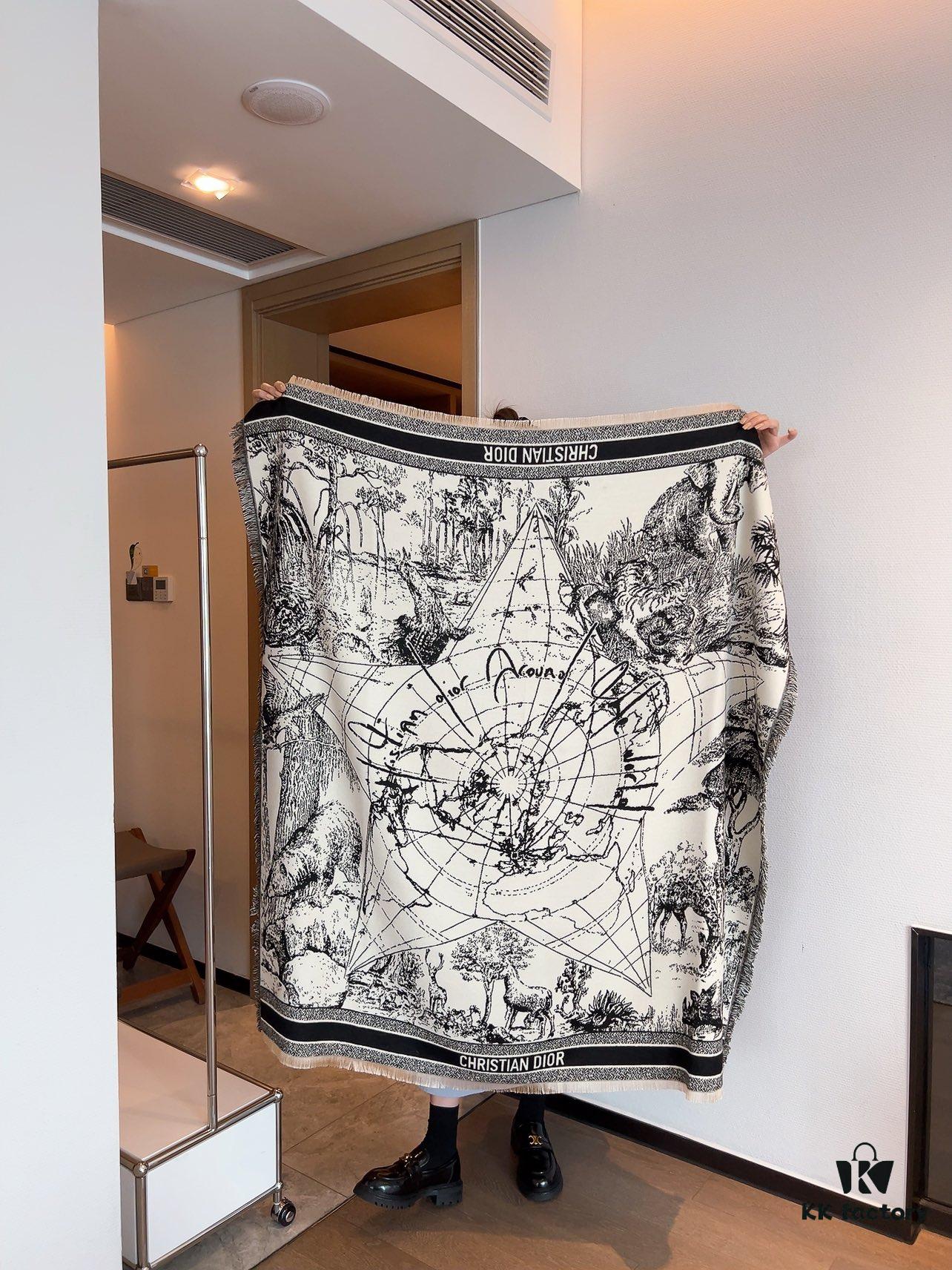 Dior Worldwide Travel Collection Original CD Monogram Oversized Shawl - Large Blanket, Wrap, Scarf