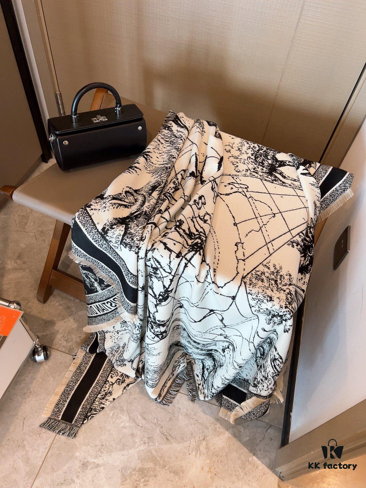 Dior Worldwide Travel Collection Original CD Monogram Oversized Shawl - Large Blanket, Wrap, Scarf