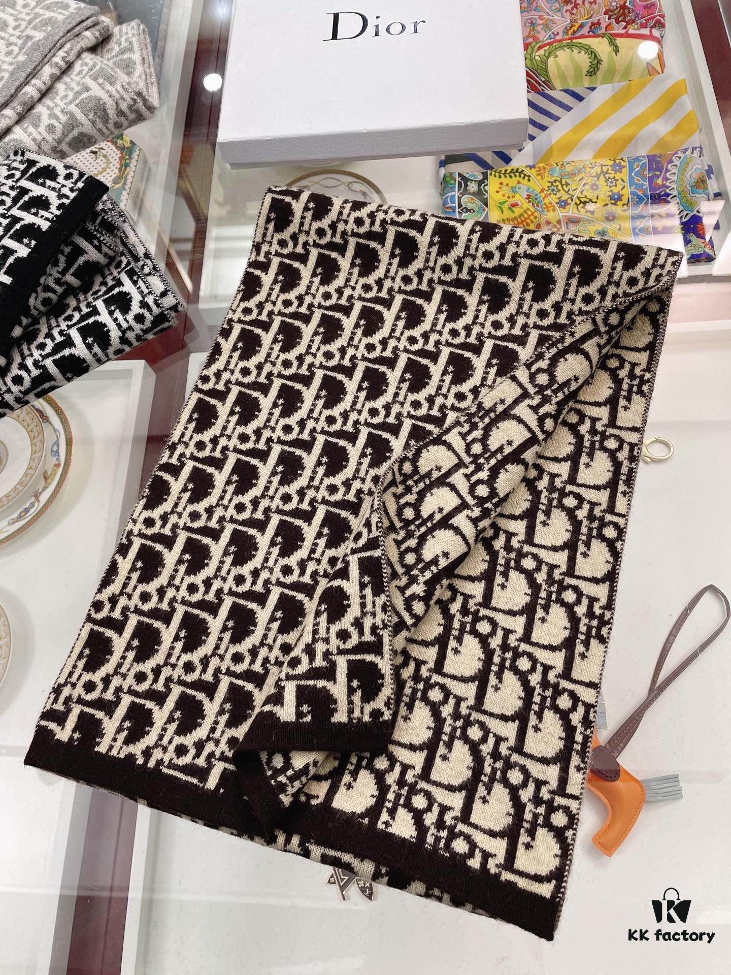Dior · Classic Autumn-Winter Knit Bicolor Jacquard Cashmere Scarf 30*200cm