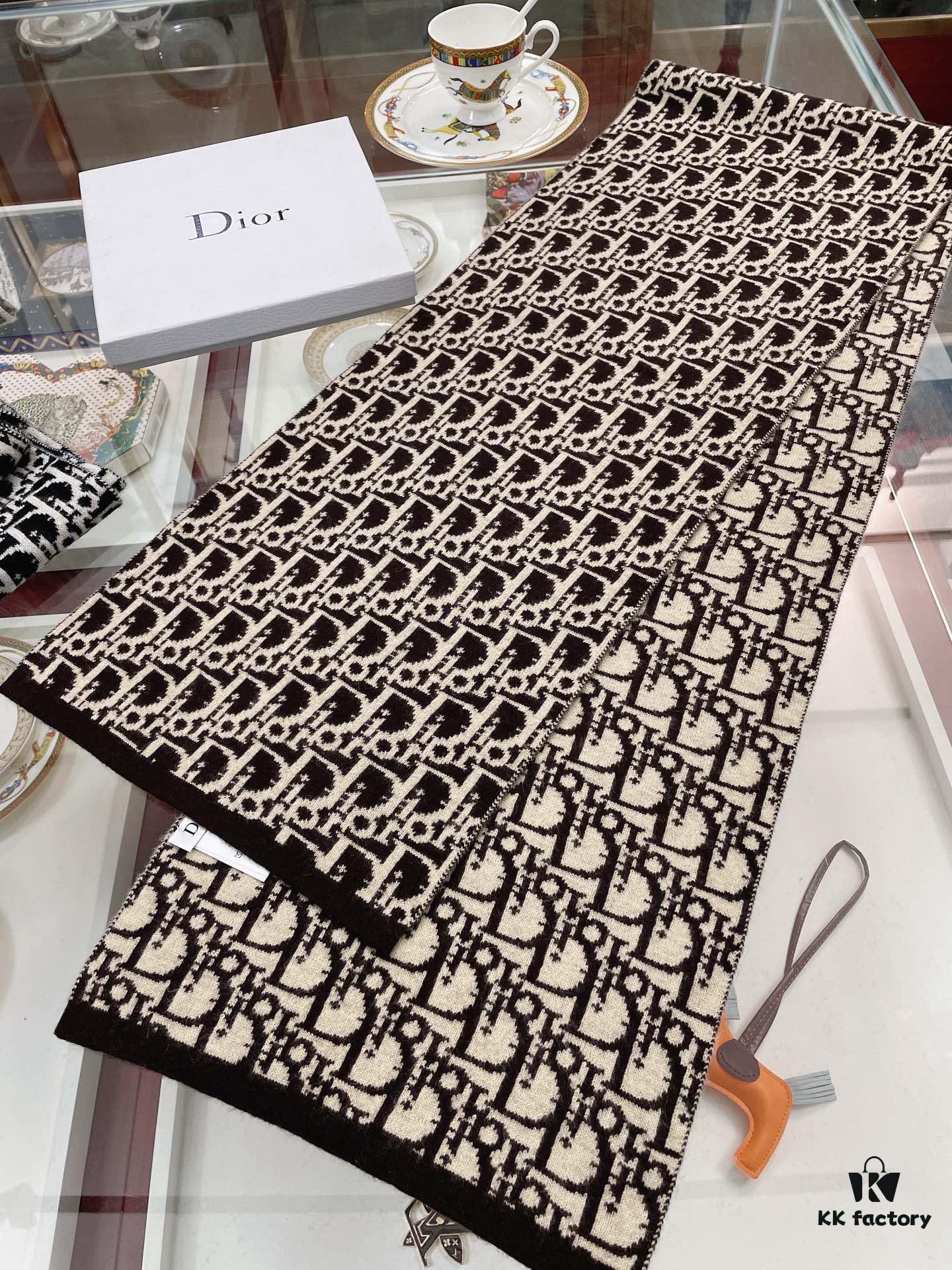 Dior · Classic Autumn-Winter Knit Bicolor Jacquard Cashmere Scarf 30*200cm