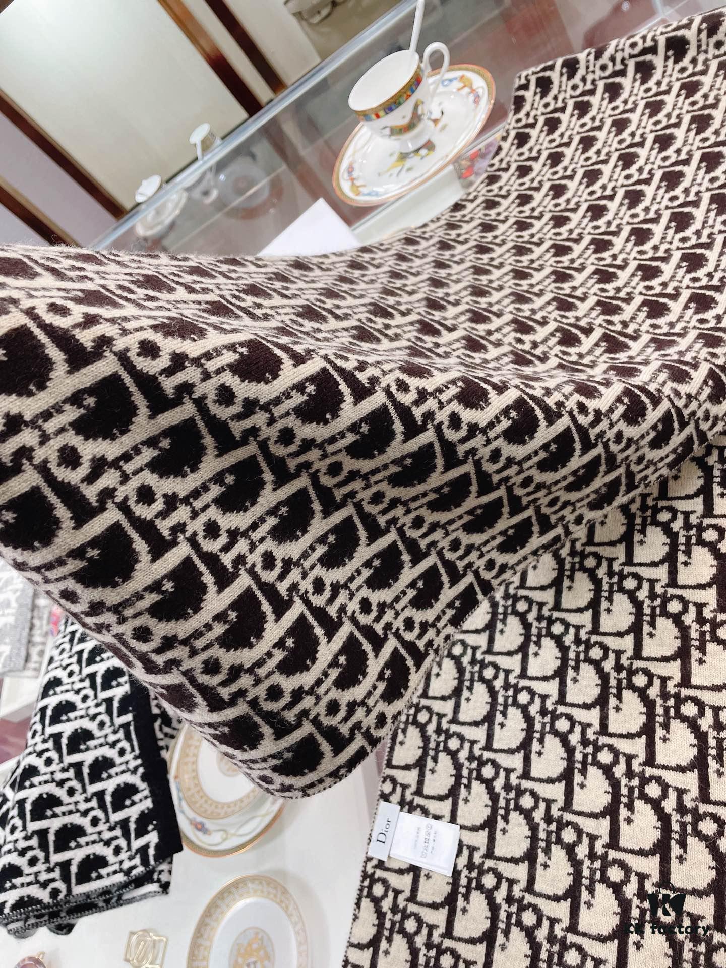 Dior · Classic Autumn-Winter Knit Bicolor Jacquard Cashmere Scarf 30*200cm