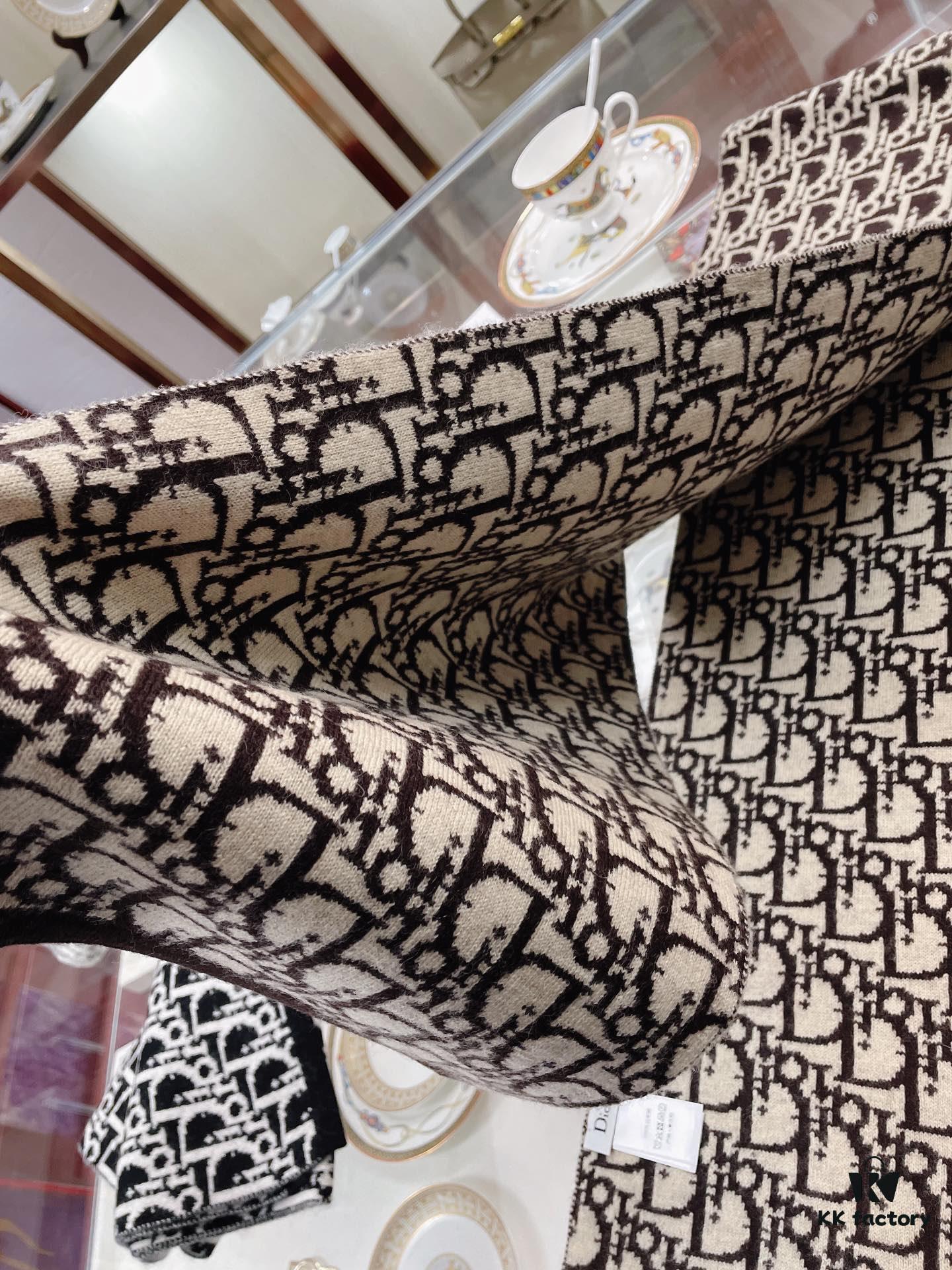 Dior · Classic Autumn-Winter Knit Bicolor Jacquard Cashmere Scarf 30*200cm