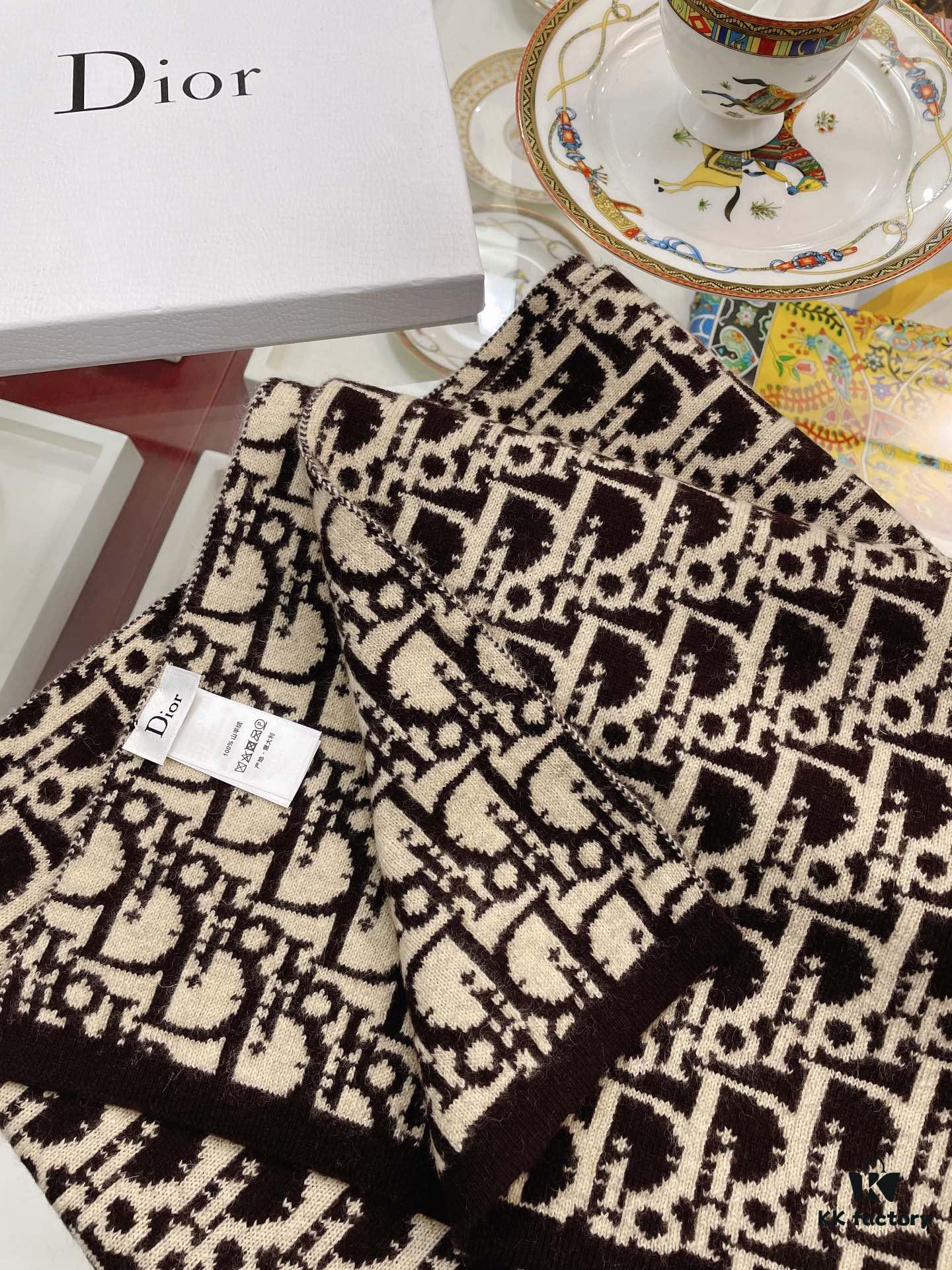 Dior · Classic Autumn-Winter Knit Bicolor Jacquard Cashmere Scarf 30*200cm
