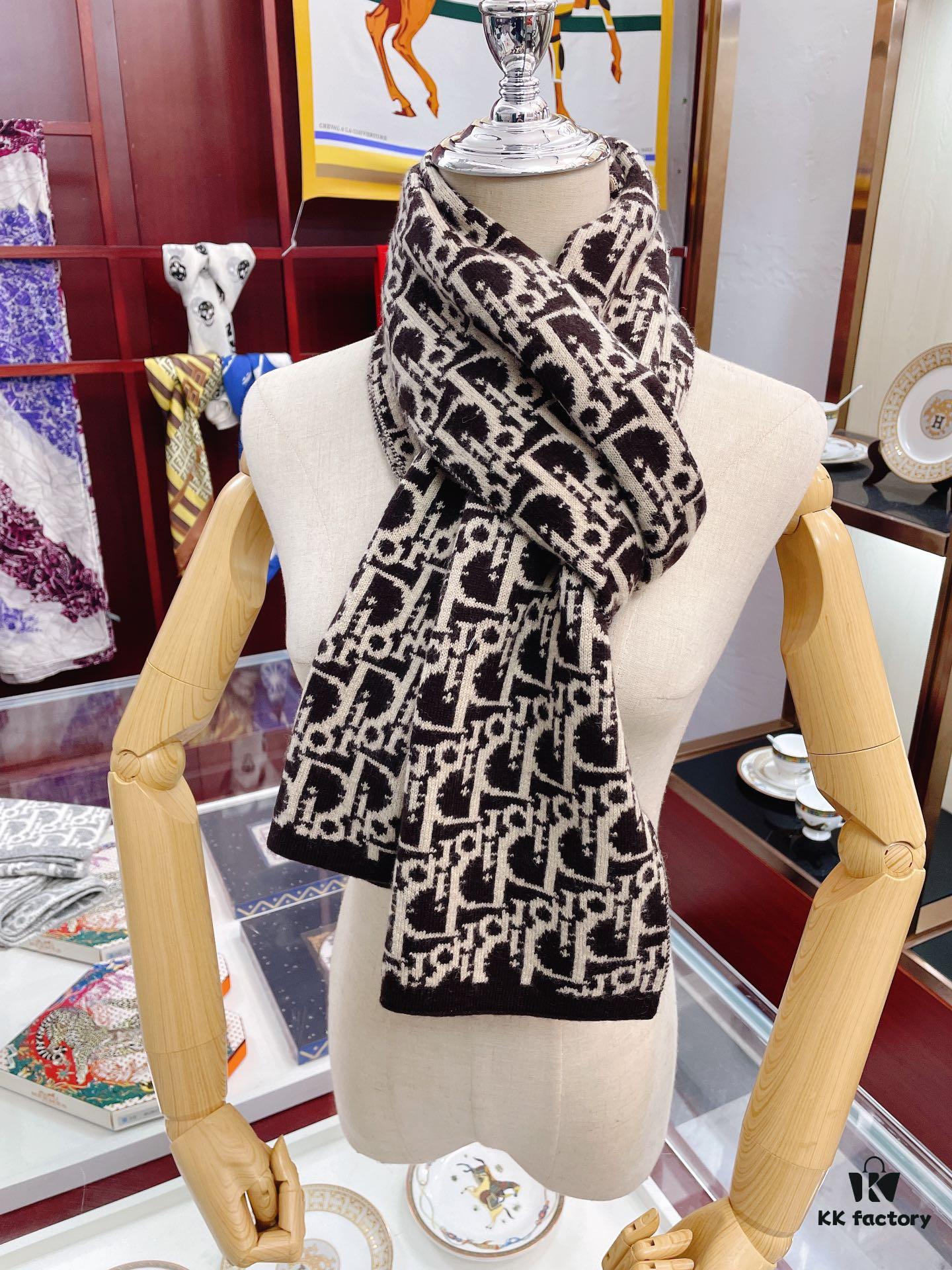 Dior · Classic Autumn-Winter Knit Bicolor Jacquard Cashmere Scarf 30*200cm