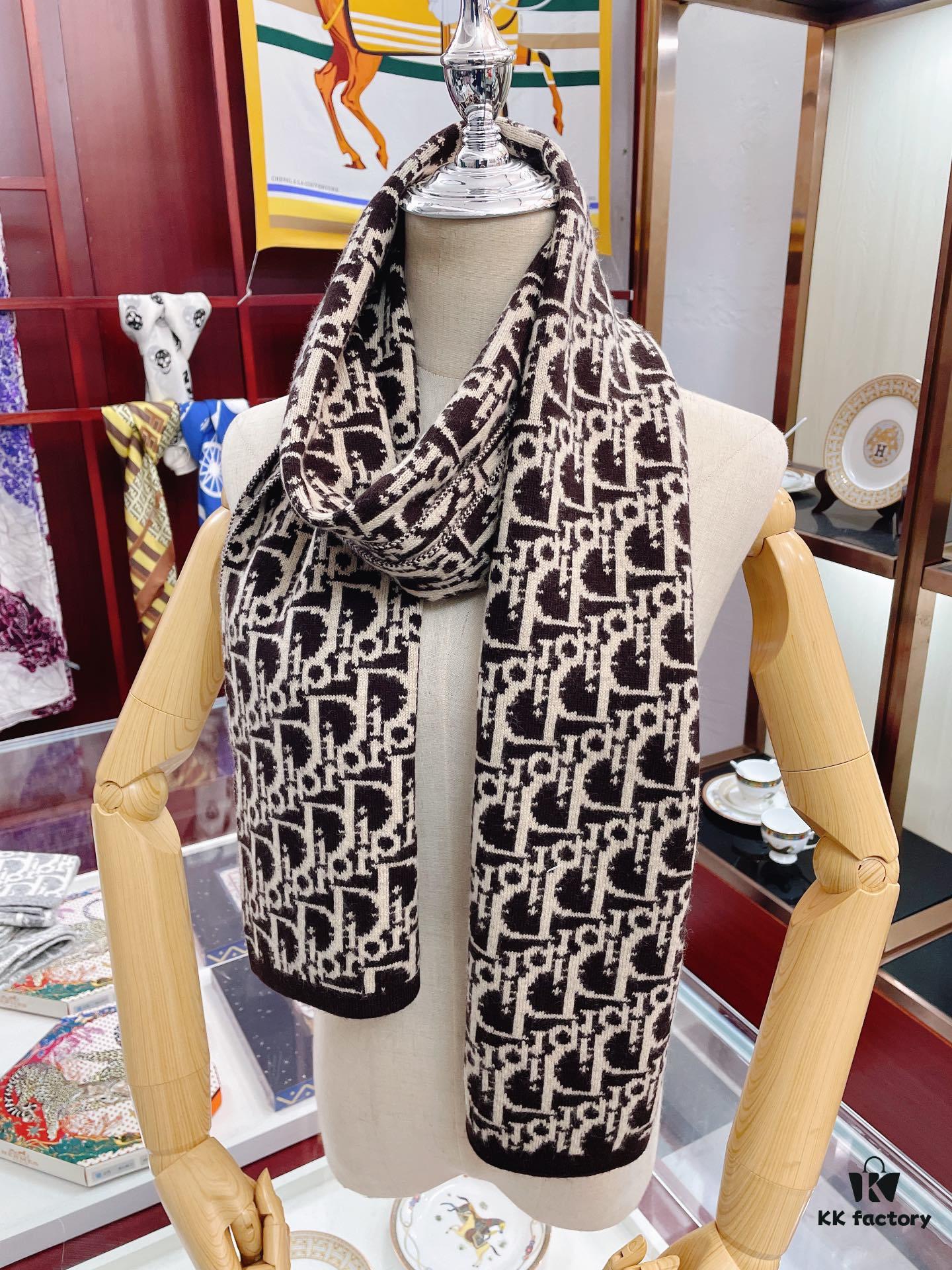 Dior · Classic Autumn-Winter Knit Bicolor Jacquard Cashmere Scarf 30*200cm