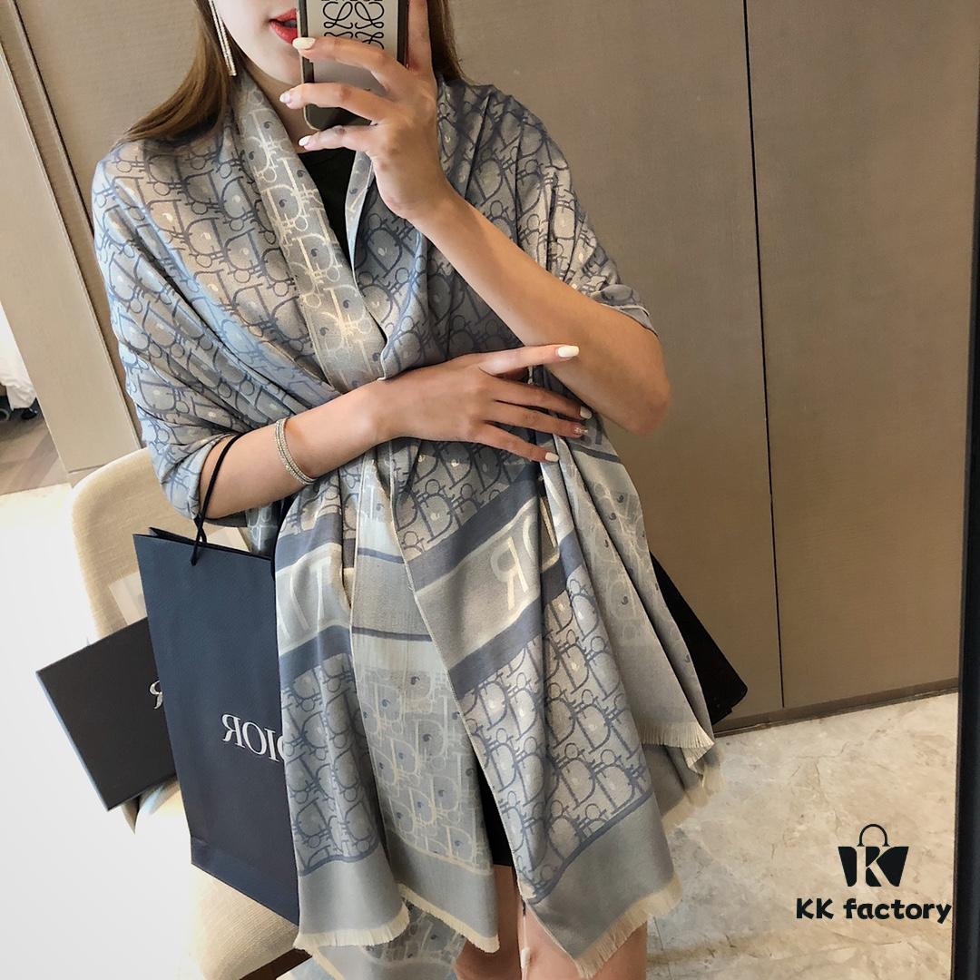 Premium Blue Dior-Style Packaged High-End Tencel Cotton Jacquard Scarf, Includes Greeting Card, Ribbon, Invoice, and UnionPay Set, Exported from Italy Overstock
