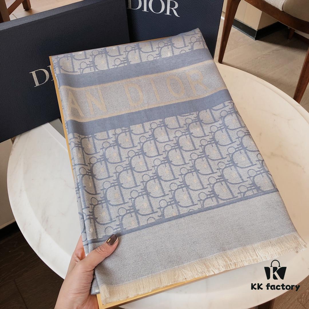 Premium Blue Dior-Style Packaged High-End Tencel Cotton Jacquard Scarf, Includes Greeting Card, Ribbon, Invoice, and UnionPay Set, Exported from Italy Overstock