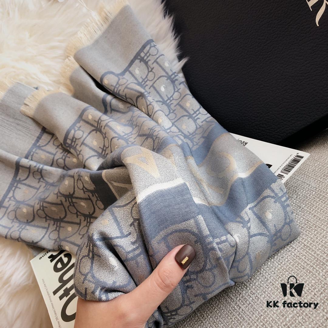 Premium Blue Dior-Style Packaged High-End Tencel Cotton Jacquard Scarf, Includes Greeting Card, Ribbon, Invoice, and UnionPay Set, Exported from Italy Overstock