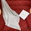 Gray Dior Classic Monogram Shawl with Small Fringe Detail, Timeless and Versatile Square Scarf, 100% Twill Silk Satin, 90*90cm