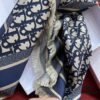 Blue Dior Classic Signature Scarf with Small Fringe Accents, Timeless and Versatile Square Shawl, 100% Twill Silk Satin, 90*90cm
