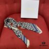 Blue Dior Classic Signature Scarf with Small Fringe Accents, Timeless and Versatile Square Shawl, 100% Twill Silk Satin, 90*90cm