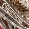 Brown Dior Classic Signature Monogram Shawl with Small Tassels, Timeless and Versatile Square Scarf, 100% Twill Silk Satin, 90*90 cm