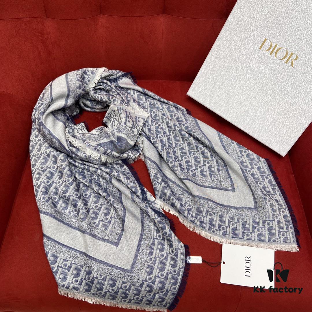 Vintage Floral Dior Denim Blue Scarf – Trendy Large 140x140cm Shawl for All Seasons, Doubles as Neck Wrap