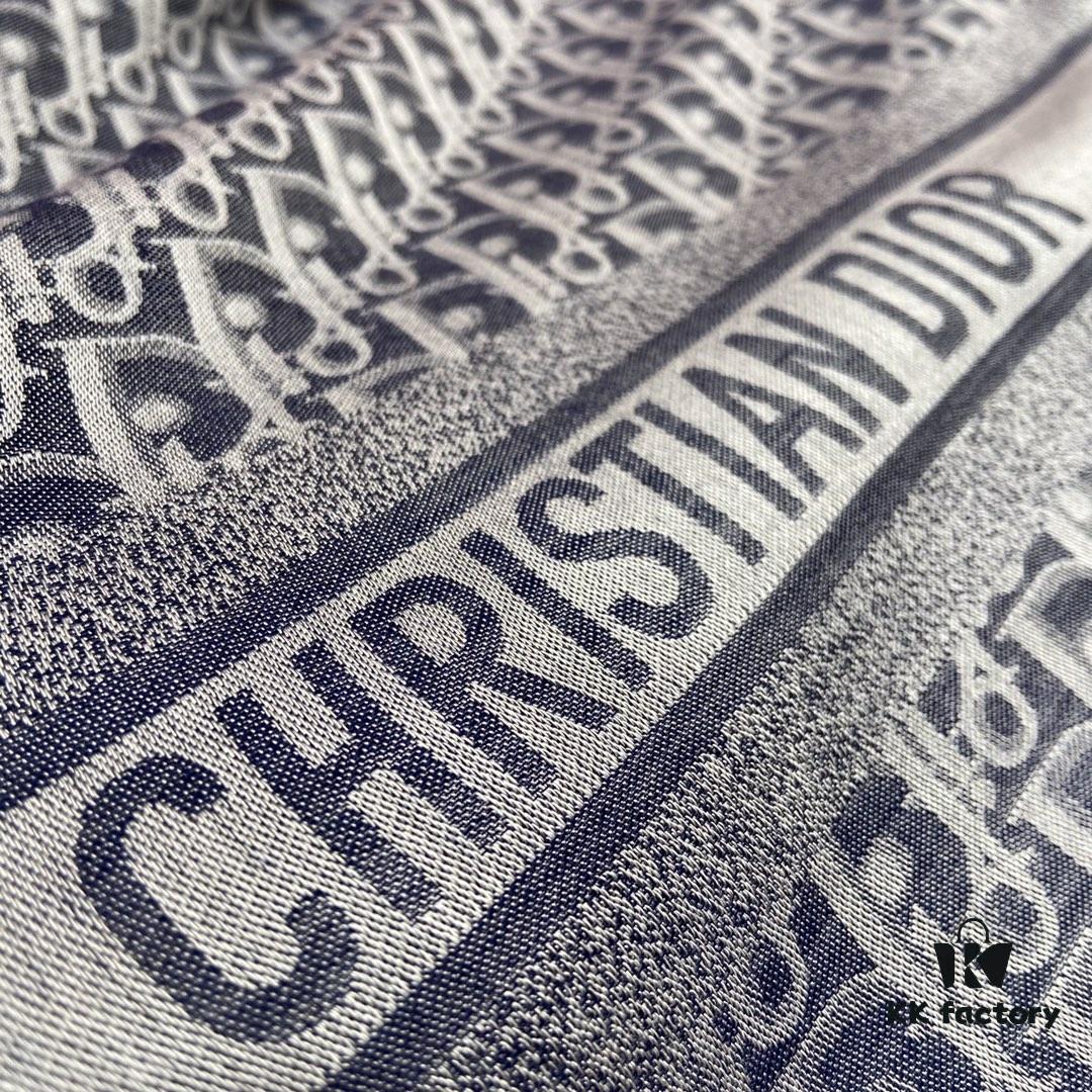 Vintage Floral Dior Denim Blue Scarf – Trendy Large 140x140cm Shawl for All Seasons, Doubles as Neck Wrap